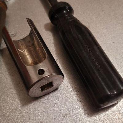 Lot 457: Assorted Vintage Hand Tools - Body Work Pry Tools, Metal Stamp Bit and More 