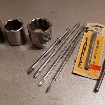 Lot 460: Assorted Vintage Tools - Deep Metric Sockets, Screwdriver Bits and More