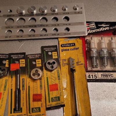 Lot 469: Assorted Tools - Metric Metal Taps, Spark Plugs and More
