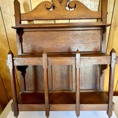 LOT 64  ANTIQUE MISSION STYLE OAK WALL SHELF