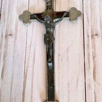 LOT 65  PAIR ANTIQUE METAL CRUCIFIX