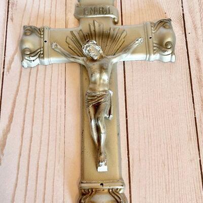 LOT 65  PAIR ANTIQUE METAL CRUCIFIX