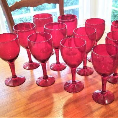 Lot #107  Late Addition - lot of 12 Red Glass Goblets