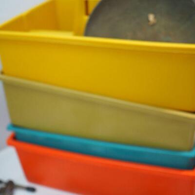 Lot 38 Colorful tool bins, hand tools