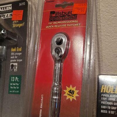 Lot 544: Assorted NEW Tools - (Punch Set, Allen Wrench Set & Quick Release Ratchet)