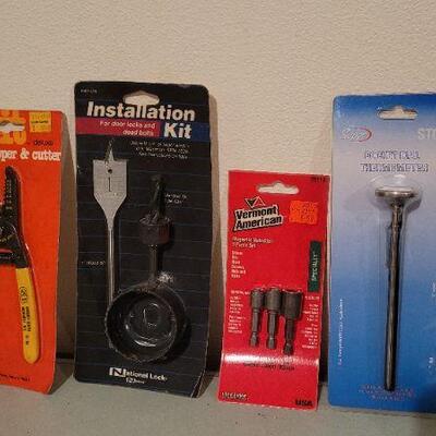 Lot 546: Assorted NEW Tools - (Wire Cutter, Magnetic Nutsetters, Door Lock Saw Kit, Themometer)