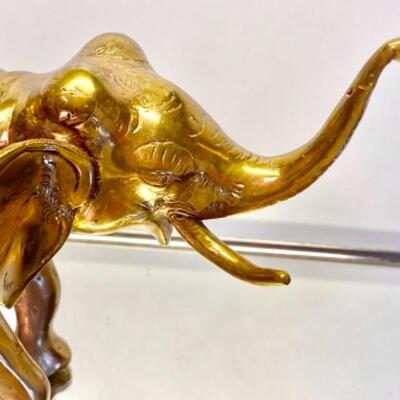 Vintage Solid Brass Elephant Sculpture , Marked