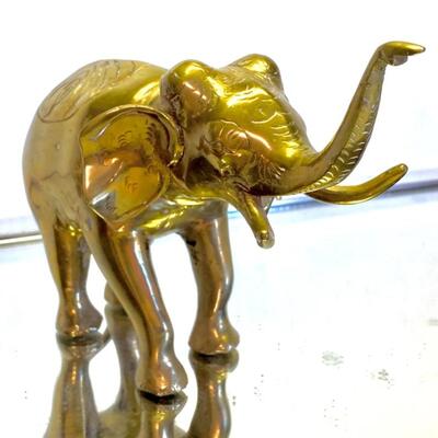 Vintage Solid Brass Elephant Sculpture , Marked
