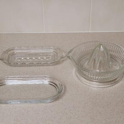 Lot 567: Glass Juicer and Butter Dishes