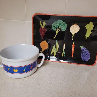 Lot 569: Crate & Barrel Veggie Plate & FTD Soup Bowl