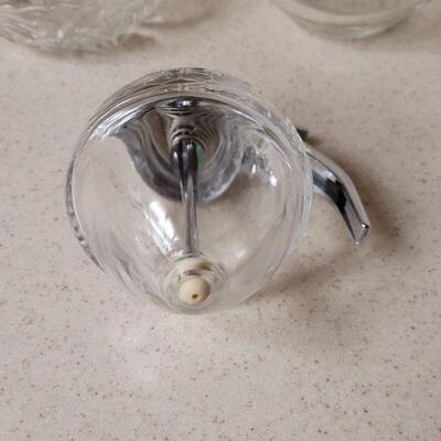 Lot 571:  Glass Honey Container and (2) Small Glass Bowls