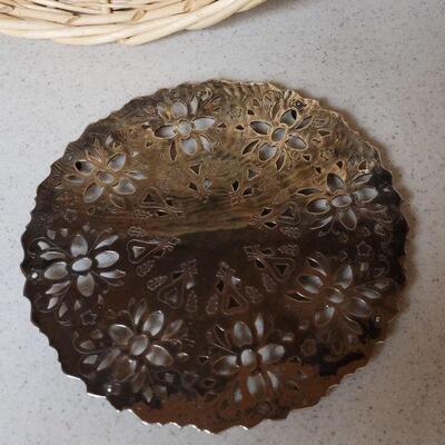 Lot 576: Apron, Large Basket Plate and Metal Trivet