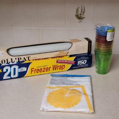 Lot 577: Baking Roll Pat, Freezer Wrap, Plastic Cups and Pastry Cloth 