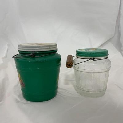 .41. VINTAGE | Two Glass Jars | Metal Lids | Handles