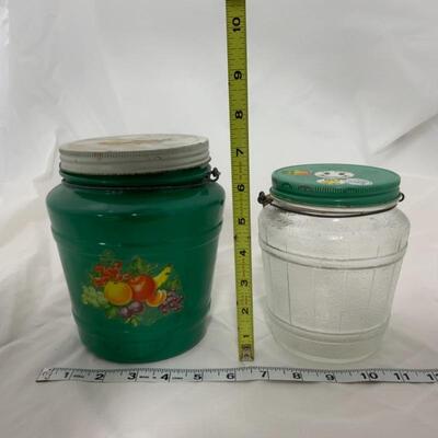 .41. VINTAGE | Two Glass Jars | Metal Lids | Handles