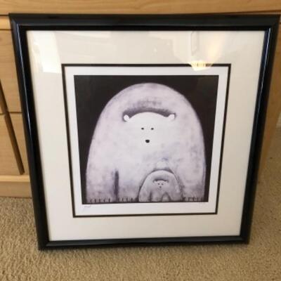 Lot 13. Polar bear print  (“Little Midnight”) with certificate (15.5 x 15”) with 24”x 24” black frame--WAS $45–NOW $33.75