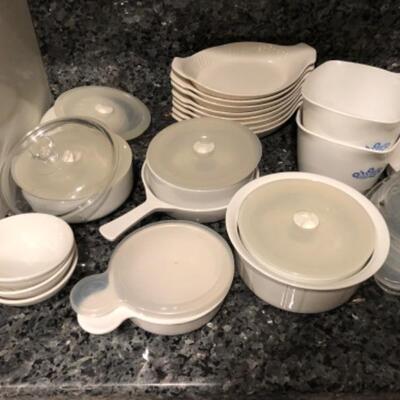 Lot 72. Assorted glass baking dishes with lids (Corning, Cordon //Bleu)--WAS $75â€“NOW $56.25