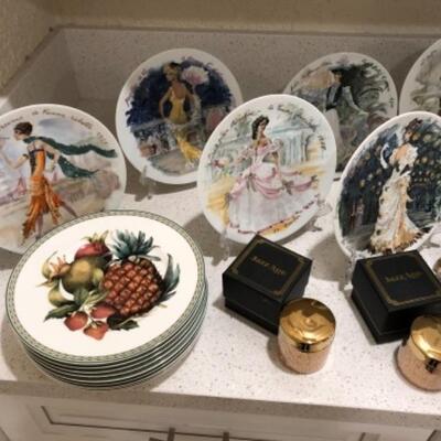 Lot 73. Dâ€™Arceau Limoges plates, Knowles Norman Rockwell, Fitz and Floyd,  salt and pepper shakers, teapots, dishes, candlesticks,...