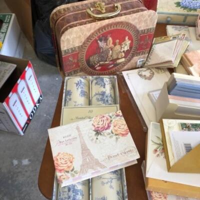 Lot 80. Lot of stationery, letter holders, blotters, magazine holders shelf paper, file boxes, decorative boxes and pens--WAS $65â€“NOW...