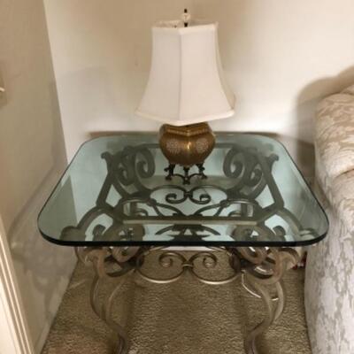 Lot 152. Wrought iron side tables with glass top- and pair of lamps--WAS $145â€“NOW $108.75