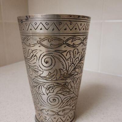 Lot 607:  Middle Eastern Beaker Vessel- Silver cup with Gold Wash Interior