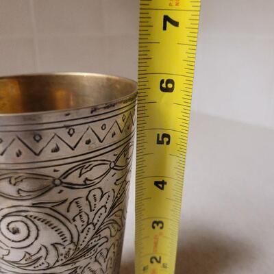 Lot 607:  Middle Eastern Beaker Vessel- Silver cup with Gold Wash Interior