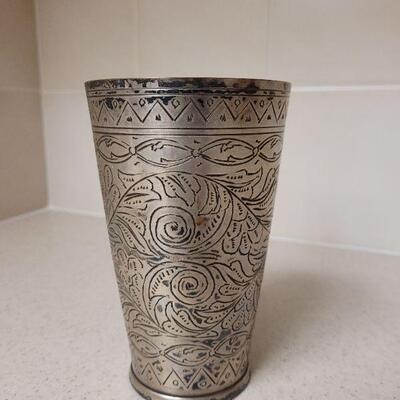 Lot 607:  Middle Eastern Beaker Vessel- Silver cup with Gold Wash Interior