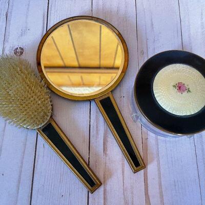 LOT 73  VINTAGE ART DECO GUILLOCHE ENAMEL VANITY SET.  