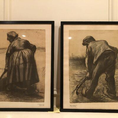 2 Pieces of Vincent Van Gogh Artwork, Digger in a Potato Field and Peasant Woman Digging