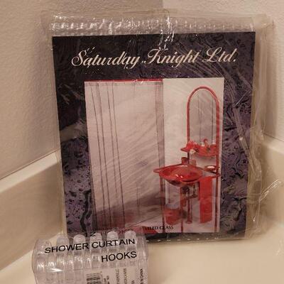 Lot 635: New Clear Textured Shower Curtain and Rings 