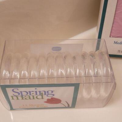 Lot 637: New Pink Vinyl Shower Curtain Liner and Rings
