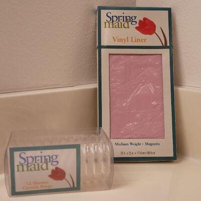 Lot 637: New Pink Vinyl Shower Curtain Liner and Rings
