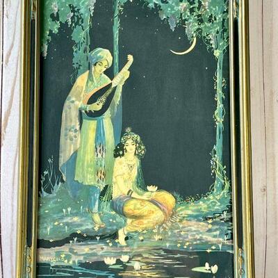 LOT 79  ANTIQUE 1920s FRAMED PRINT SIGNED MARY GOLD TSANYA ART DECO EXOTIC WOMEN COSTUMES  
