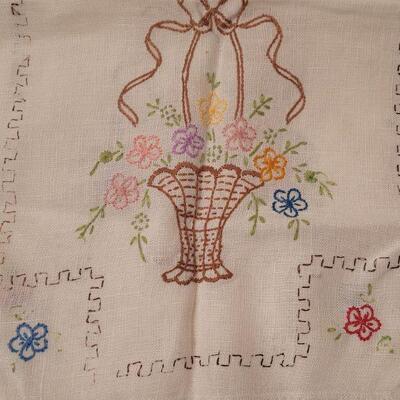 Lot 653: Vintage Needlepoint Pillowcases and Table Runner
