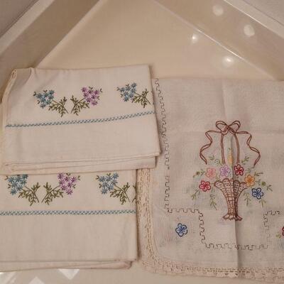 Lot 653: Vintage Needlepoint Pillowcases and Table Runner
