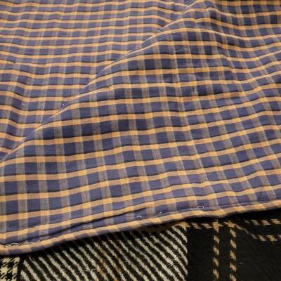 Lot 674: Vintage Wool Plaids Quilt 82" Ã— 50" (black, white & browns)