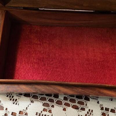  LOT 692:  Carved Wood Box with Brass Inlay 8" Ã— 4" 