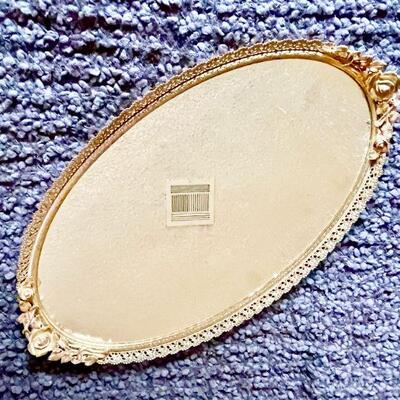 LOT 96  VINTAGE GOLD METAL MIRRORED VANITY TRAY 