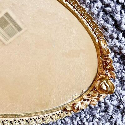 LOT 96  VINTAGE GOLD METAL MIRRORED VANITY TRAY 