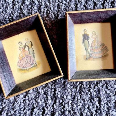 LOT 97  VINTAGE FRAMED DECORATIVE PRINTS COUPLES DEEP FRAME