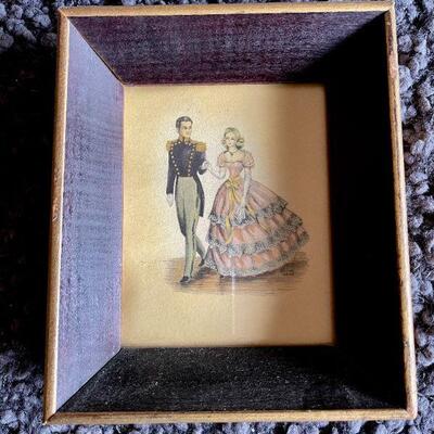 LOT 97  VINTAGE FRAMED DECORATIVE PRINTS COUPLES DEEP FRAME