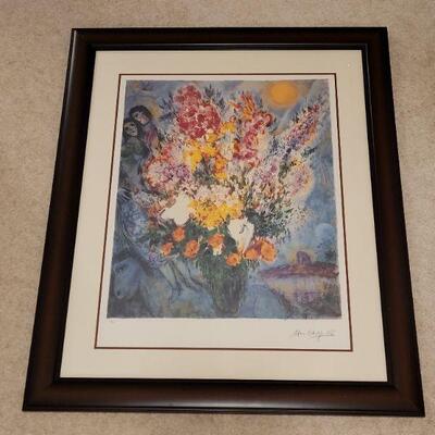 Lot 729: Marc Chagall Limited Edition Pencil Numbered Lithograph "Floral Bouquet" Facsimile Signature with Certificate of...