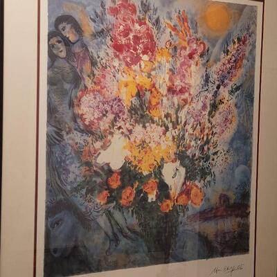 Lot 729: Marc Chagall Limited Edition Pencil Numbered Lithograph "Floral Bouquet" Facsimile Signature with Certificate of...