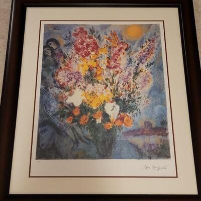 Lot 729: Marc Chagall Limited Edition Pencil Numbered Lithograph "Floral Bouquet" Facsimile Signature with Certificate of...