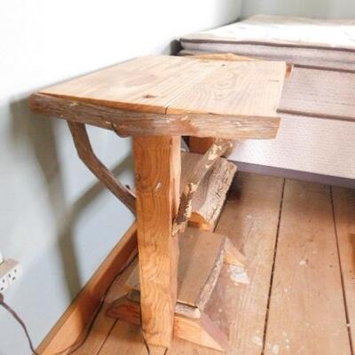 Hand Crafted Natural Wood Side Table with Live Edge Accents 20