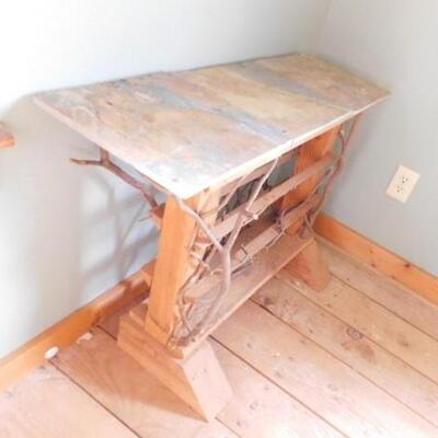 Hand Crafted Natural Wood and Twig Accent Table with Tile Top 35