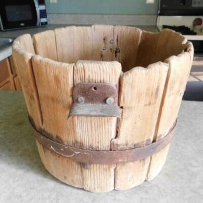 Vintage Slat Wood Bucket 14