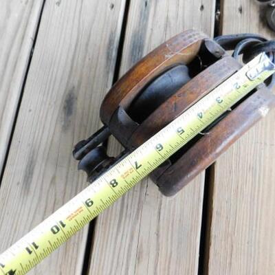 Vintage Wood  Barn or Nautical Double Pulley with Hook