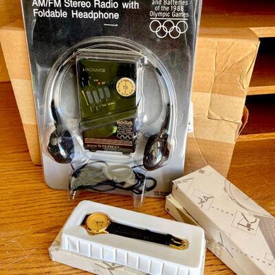 LOT 116 KODAK OFFICIAL SPONSOR 1984 OLYMPICS UNOPENED 6 MAGNAVOX AMFM RADIOS w/HEADPHONES 3 WRISTWATCHES