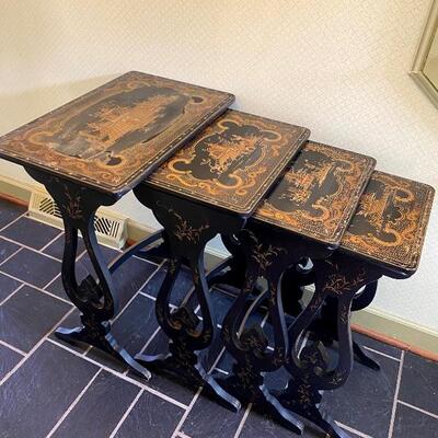 Antique Nesting Tables Set of 4 Oriental motif